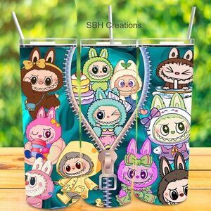 20oz Cartoon Lablulu zipper insulated Tumbler with sliding lid and 2 straws
